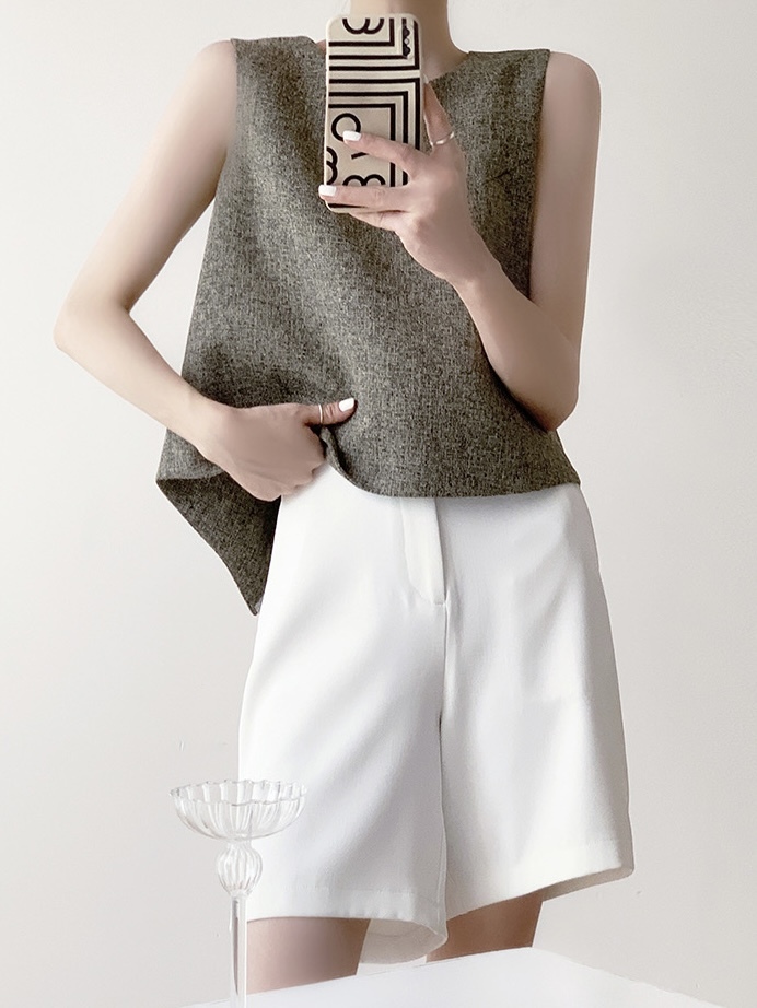 Debra Back Slit Sleeveles Top & Teaga Mid-Length Pants-The Black Bow-