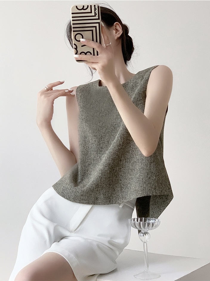 Debra Back Slit Sleeveles Top & Teaga Mid-Length Pants-The Black Bow-