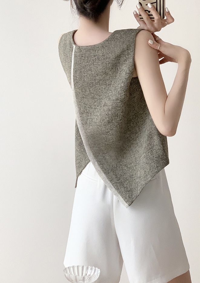 Debra Back Slit Sleeveles Top & Teaga Mid-Length Pants-The Black Bow-