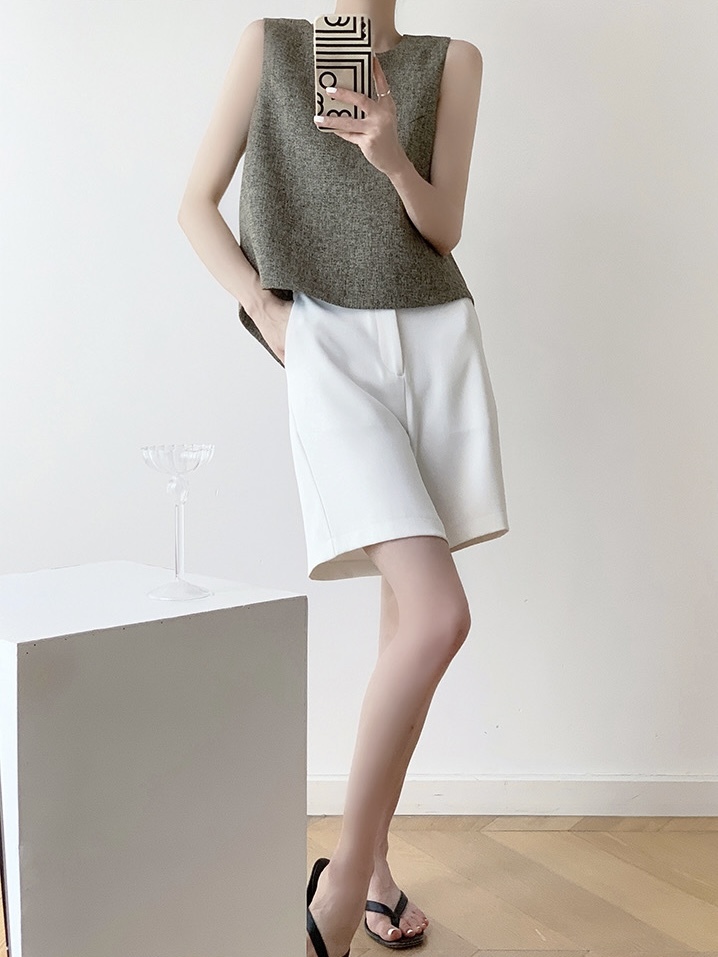 Debra Back Slit Sleeveles Top & Teaga Mid-Length Pants-The Black Bow-