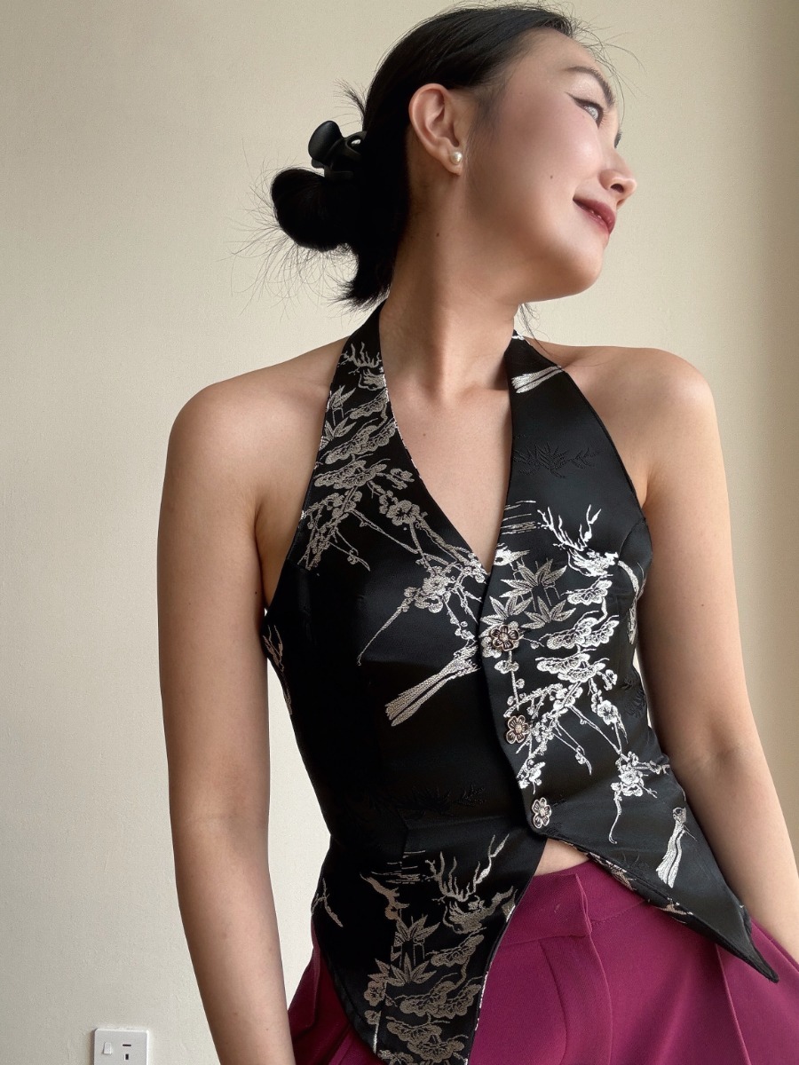 Shuang Mei Halter Neck Oriental Top