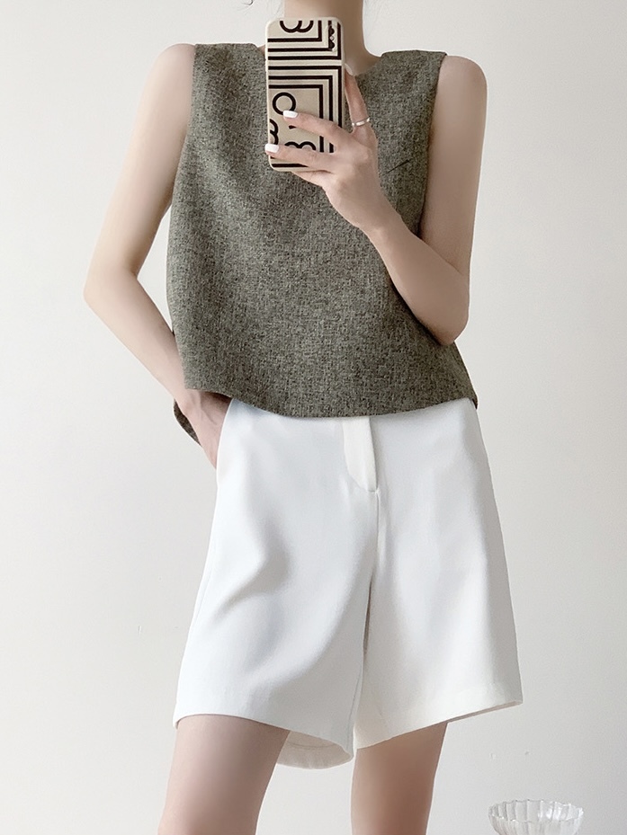 Debra Back Slit Sleeveles Top & Teaga Mid-Length Pants-The Black Bow-