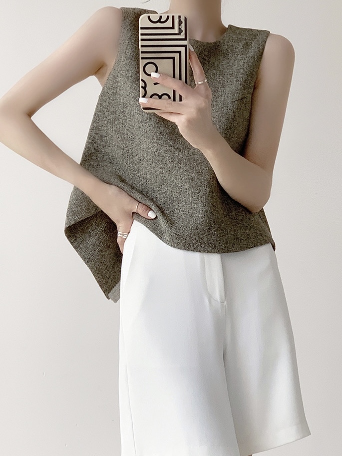 Debra Back Slit Sleeveles Top & Teaga Mid-Length Pants-The Black Bow-