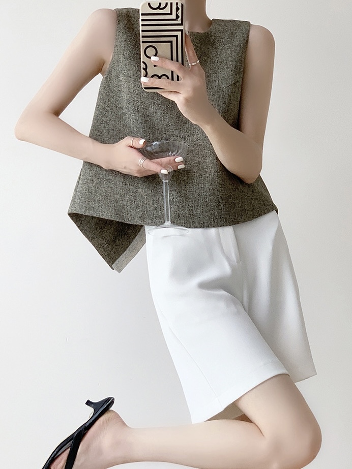 Debra Back Slit Sleeveles Top & Teaga Mid-Length Pants-The Black Bow-