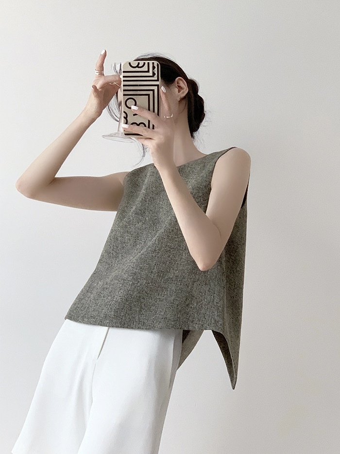 Debra Back Slit Sleeveles Top & Teaga Mid-Length Pants-The Black Bow-