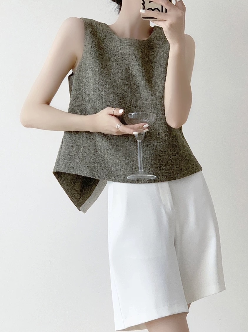 Debra Back Slit Sleeveles Top & Teaga Mid-Length Pants-The Black Bow-