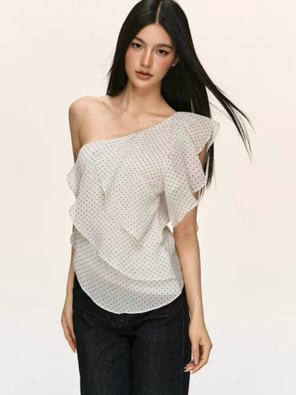 Oli Polka Dots One Shoulder Ruffle Top