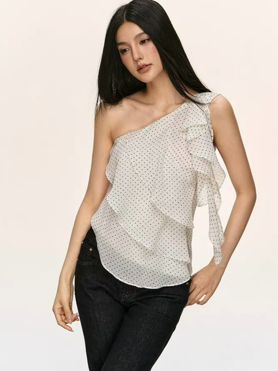 Oli Polka Dots One Shoulder Ruffle Top