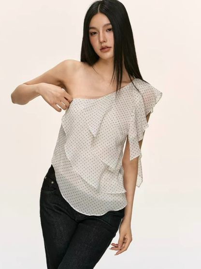 Oli Polka Dots One Shoulder Ruffle Top