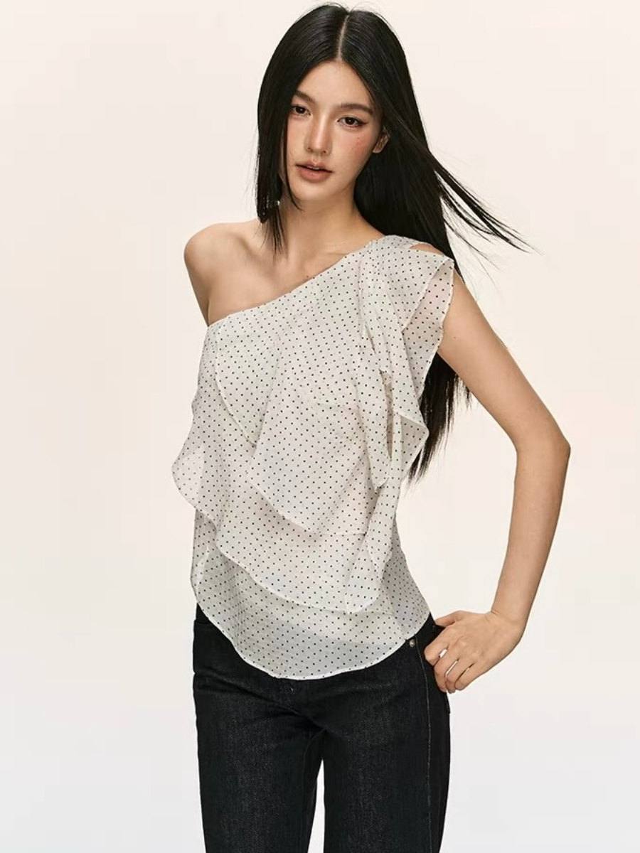 Oli Polka Dots One Shoulder Ruffle Top