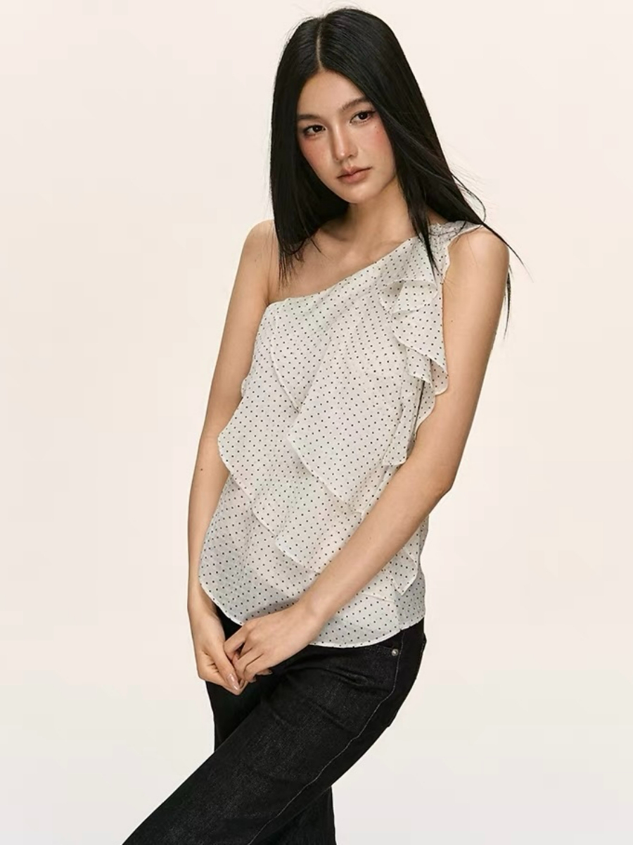 Oli Polka Dots One Shoulder Ruffle Top
