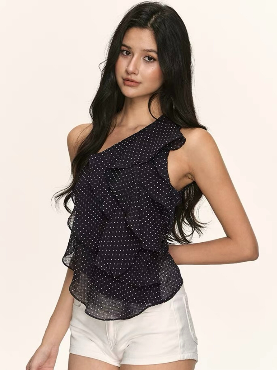 Oli Polka Dots One Shoulder Ruffle Top