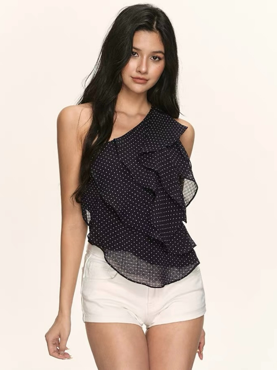 Oli Polka Dots One Shoulder Ruffle Top