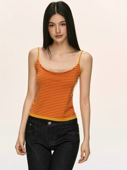 Orange Relax Stripe Knit Top
