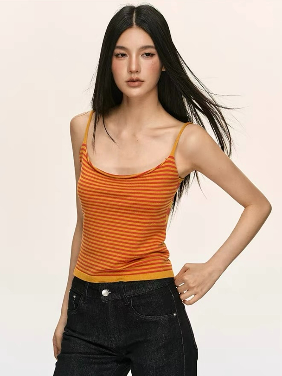 Orange Relax Stripe Knit Top