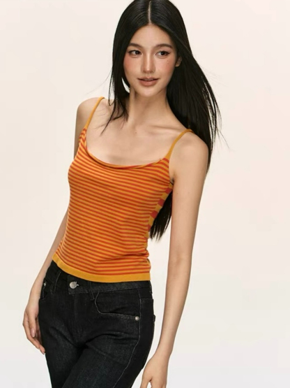 Orange Relax Stripe Knit Top