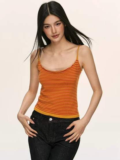 Orange Relax Stripe Knit Top