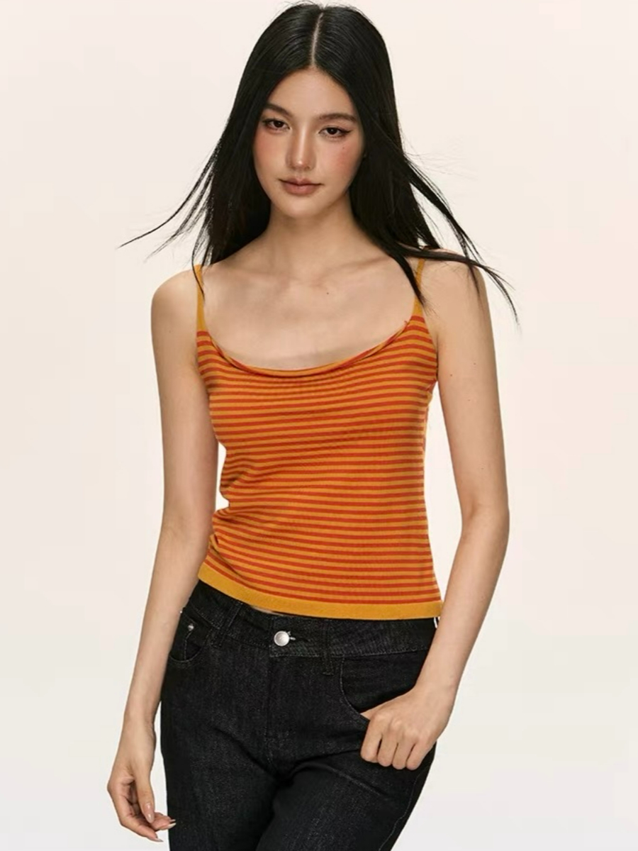 Orange Relax Stripe Knit Top