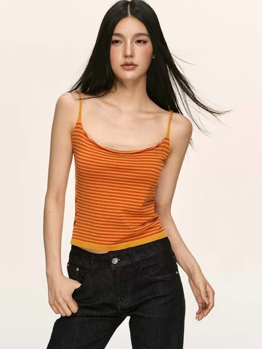 Orange Relax Stripe Knit Top