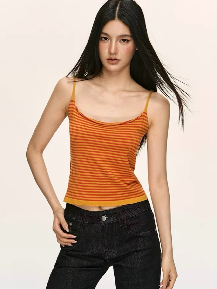 Orange Relax Stripe Knit Top