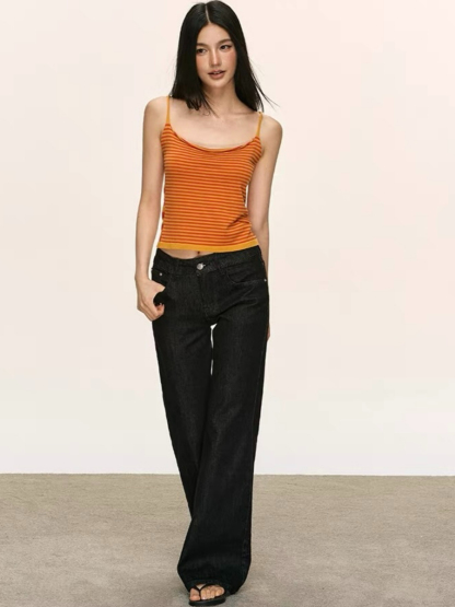 Orange Relax Stripe Knit Top