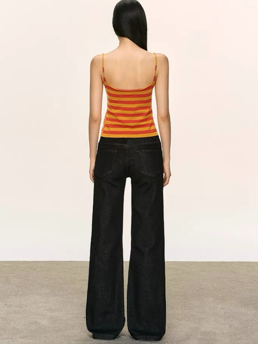 Orange Relax Stripe Knit Top