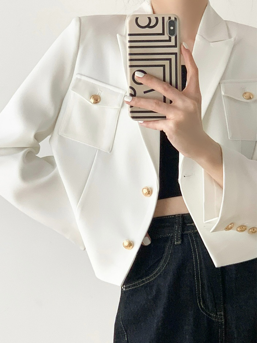 Kingsley Gold Button Jacket Style Blazer-The Black Bow-