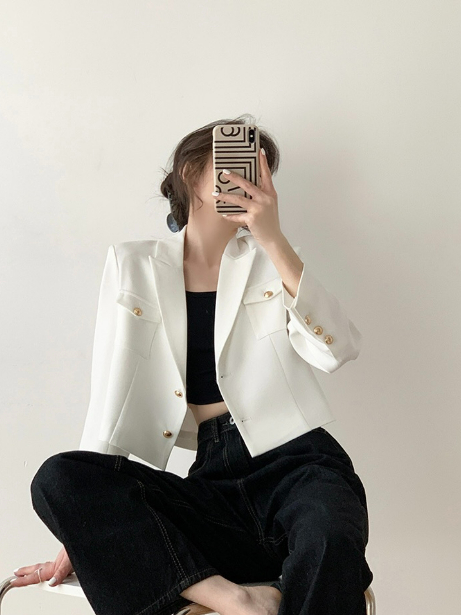 Kingsley Gold Button Jacket Style Blazer-The Black Bow-