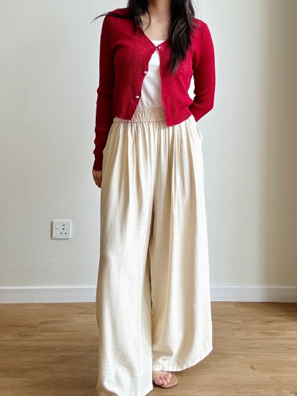 Gideon Crinkle-Texture Flowy Wide Leg Pants