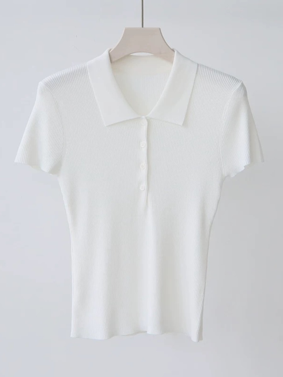 Noah Buttoned Collar Rib Knit Top