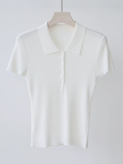 Noah Buttoned Collar Rib Knit Top