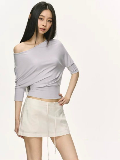 Ohana Bat Sleeve One Shoulder Top