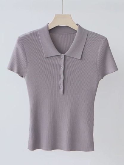 Noah Buttoned Collar Rib Knit Top