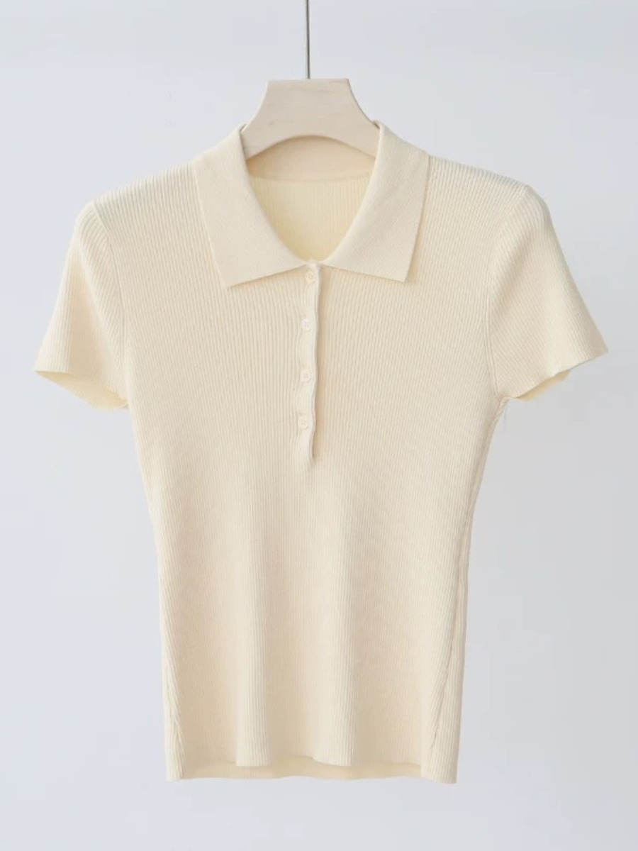 Noah Buttoned Collar Rib Knit Top