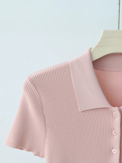 Noah Buttoned Collar Rib Knit Top