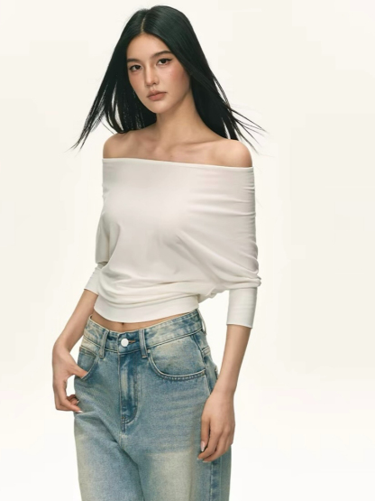 Ohana Bat Sleeve One Shoulder Top