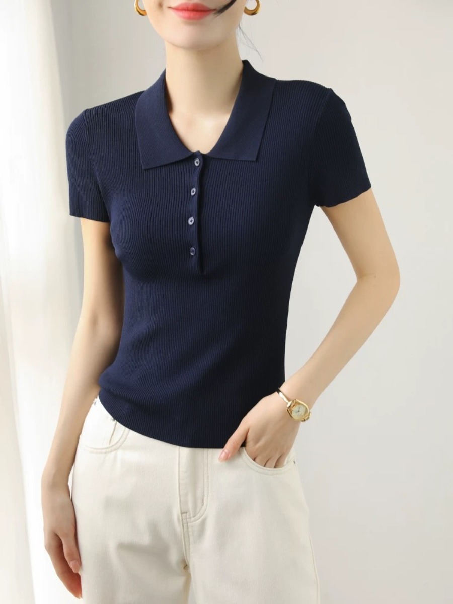 Noah Buttoned Collar Rib Knit Top