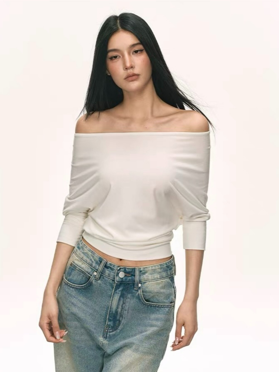 Ohana Bat Sleeve One Shoulder Top