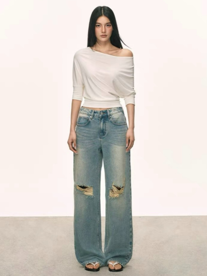 Ohana Bat Sleeve One Shoulder Top