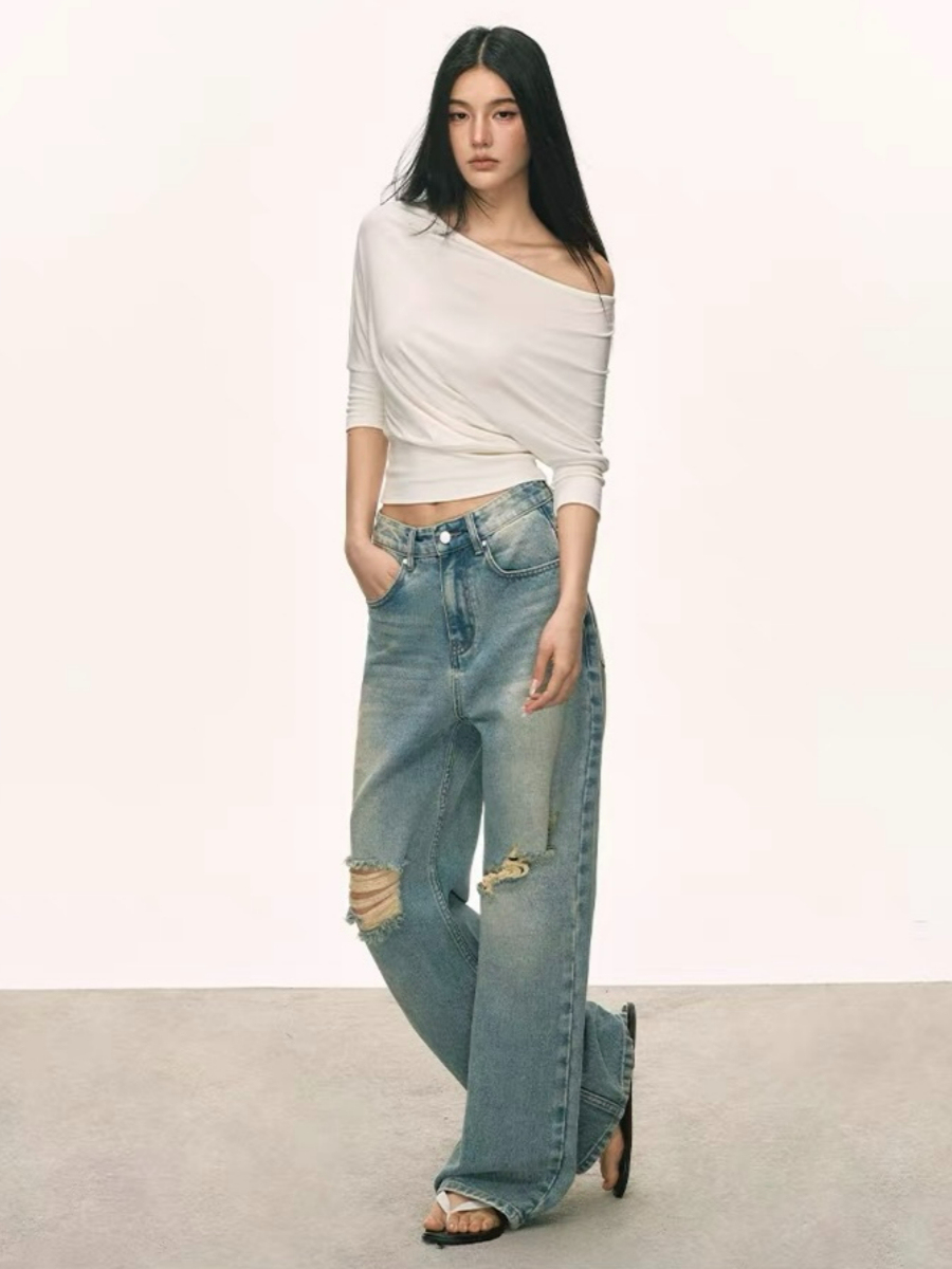 Ohana Bat Sleeve One Shoulder Top