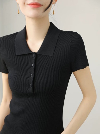 Noah Buttoned Collar Rib Knit Top