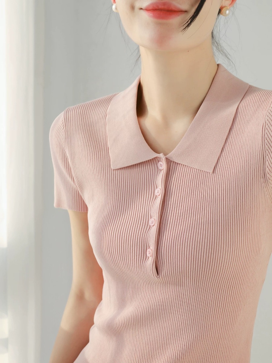 Noah Buttoned Collar Rib Knit Top