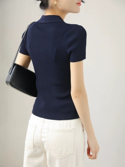 Noah Buttoned Collar Rib Knit Top