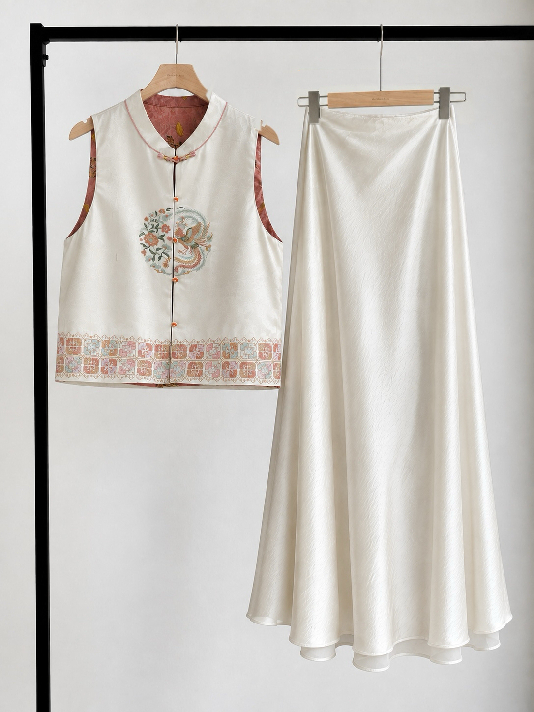 Gemma Sheer-Hem Layered Satin A-Line Maxi Skirt
