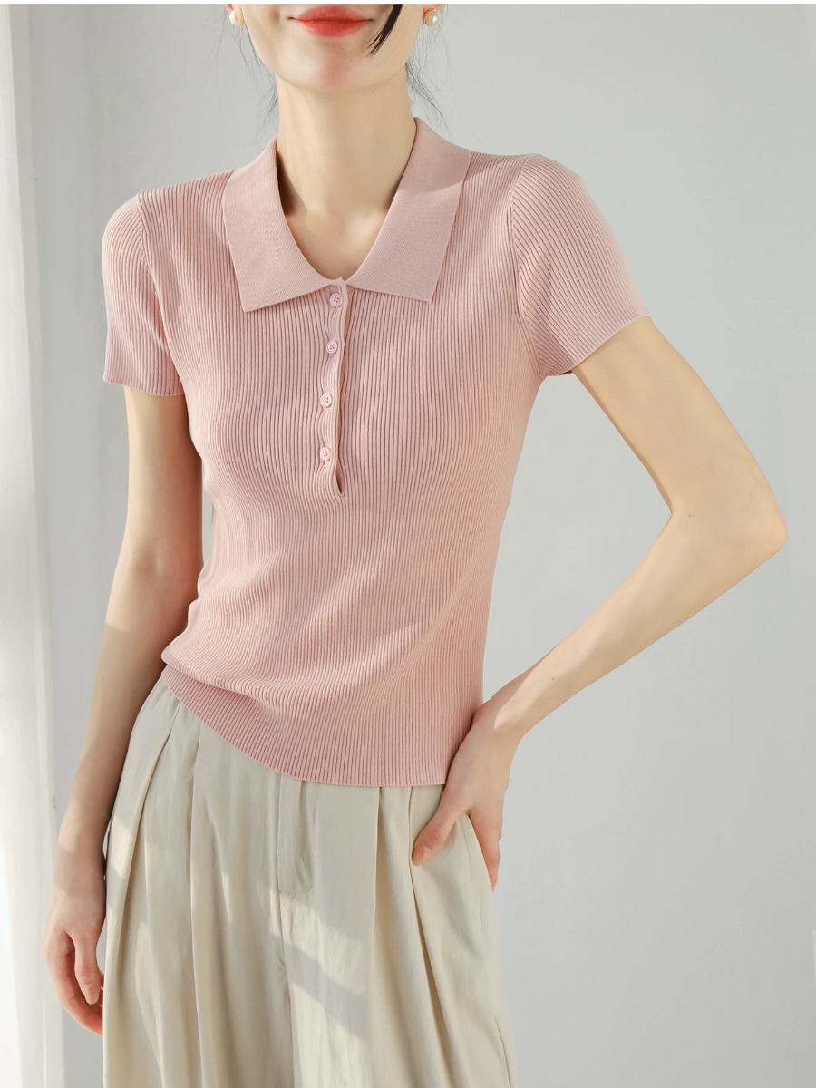 Noah Buttoned Collar Rib Knit Top