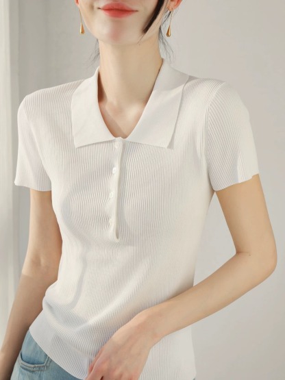 Noah Buttoned Collar Rib Knit Top