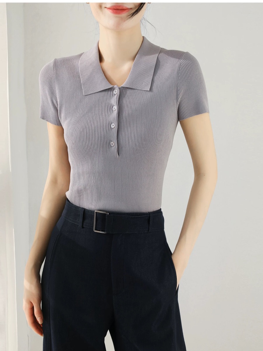 Noah Buttoned Collar Rib Knit Top