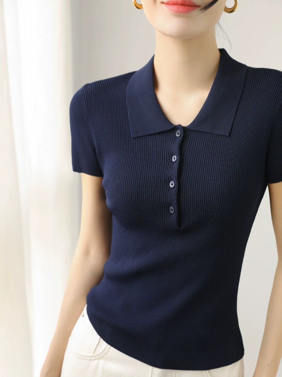 Noah Buttoned Collar Rib Knit Top