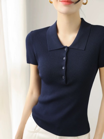 Noah Buttoned Collar Rib Knit Top