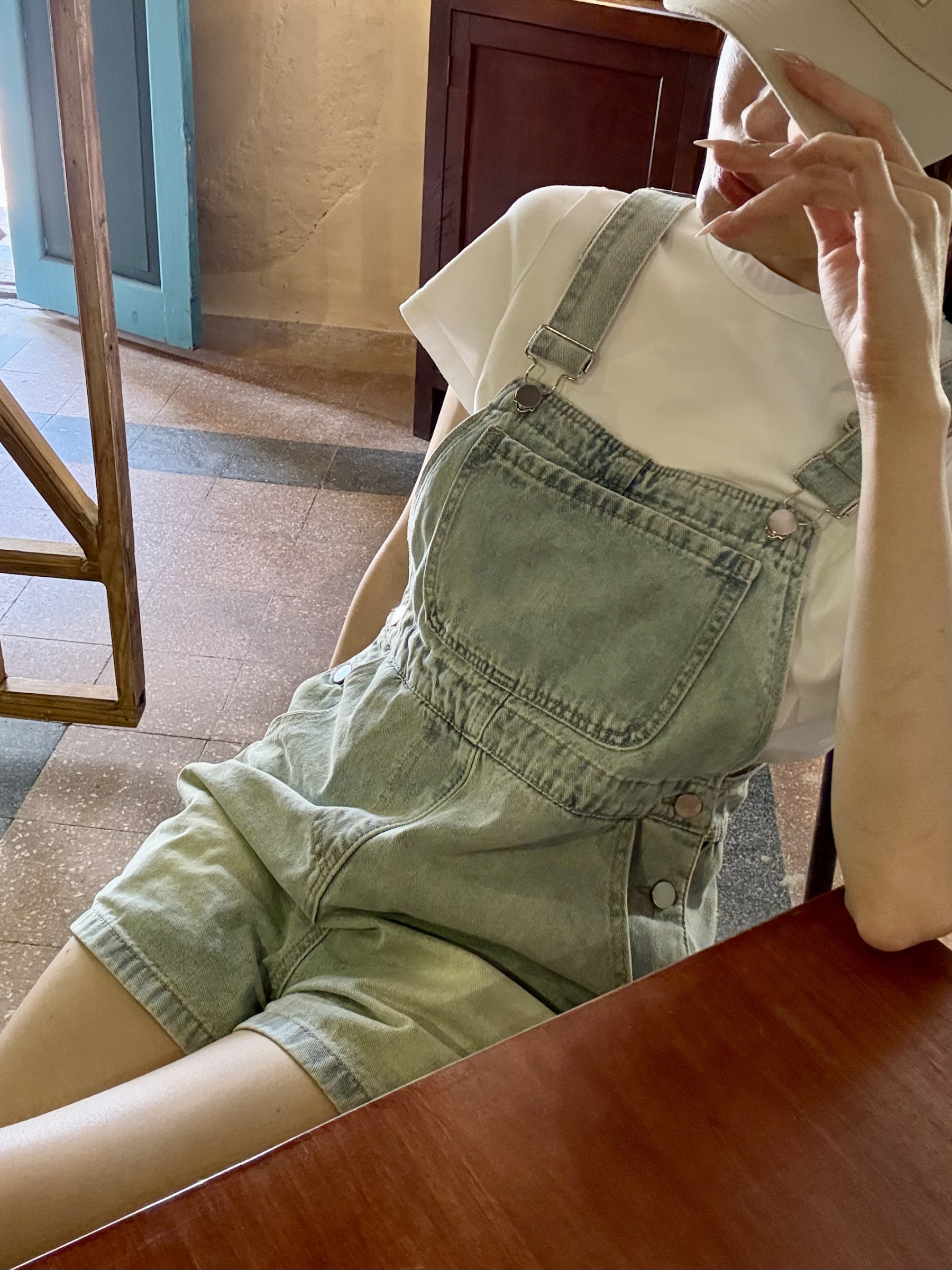 American Denim Short Dungaree & Pezy Basic Tee-The Black Bow-